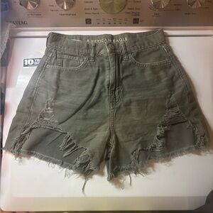 American Eagle Outfitters Women's Distressed Green Shorts